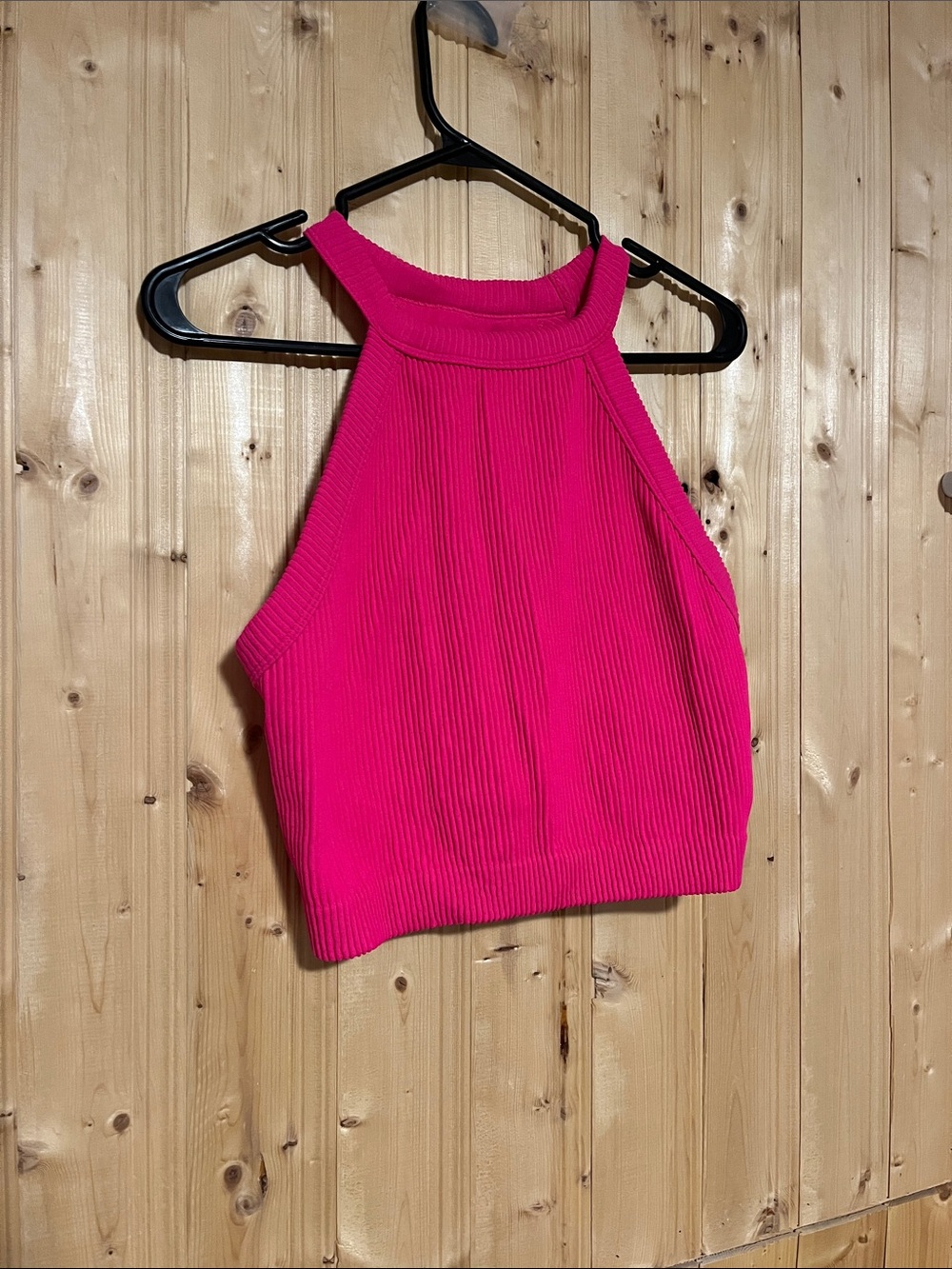 aerie Ribbed Halter Crop Top - Fuchsia Pink